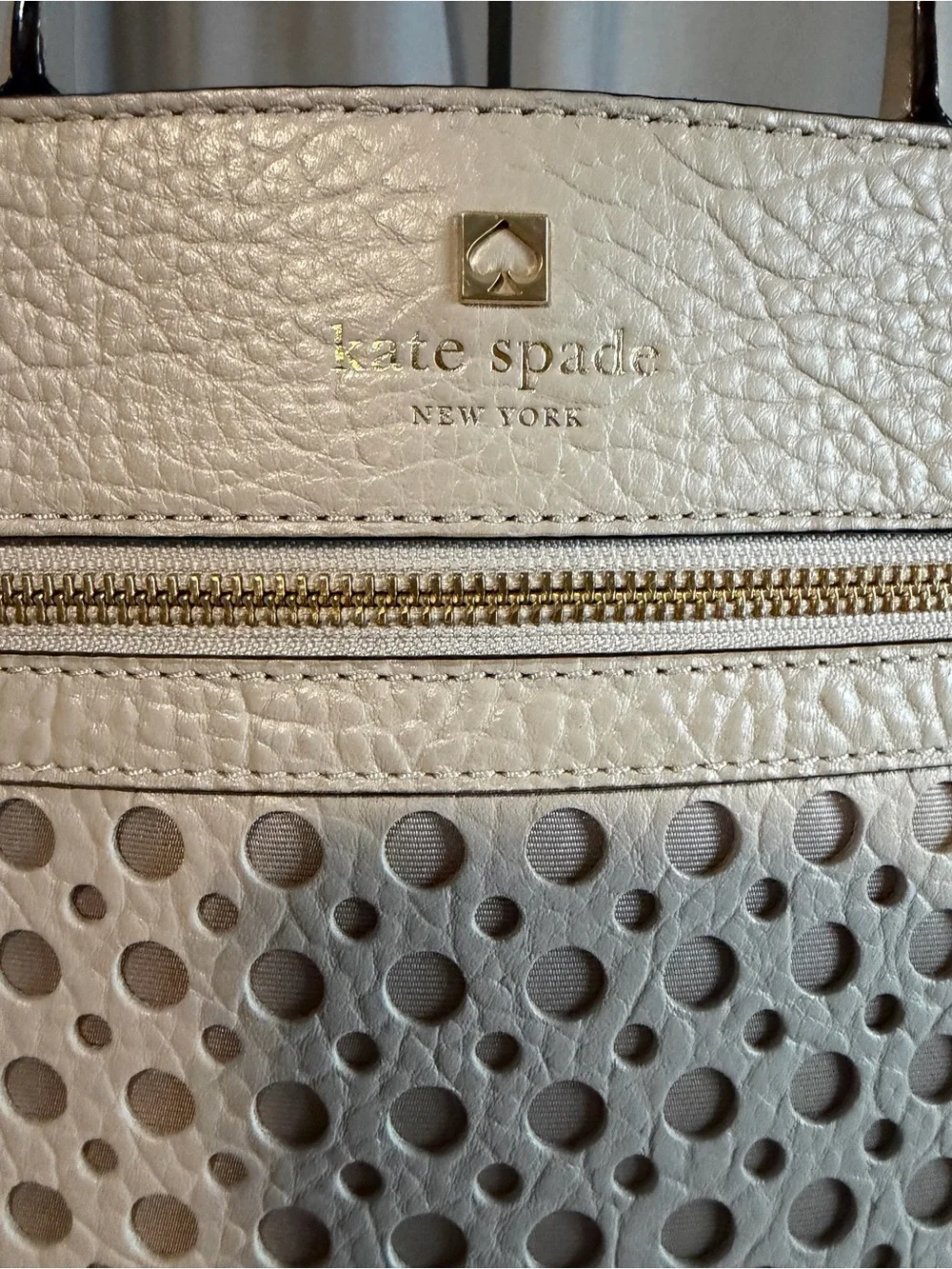 Kate Spade Perri Lane Bubbles Lynne Perforated Leather Tote Bag – Ivory / Cream